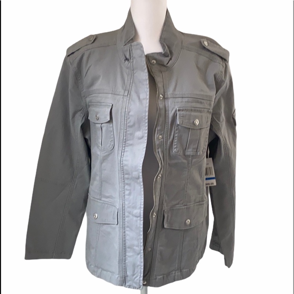 Kensie Jean Utility Zipper Jacket Grey NWT Size XL